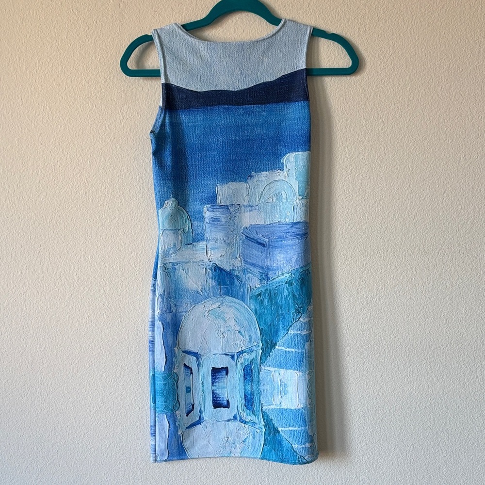 Santorini Greek Island Blue and White Sleeveless Bodycon Dress - Picture 2 of 2